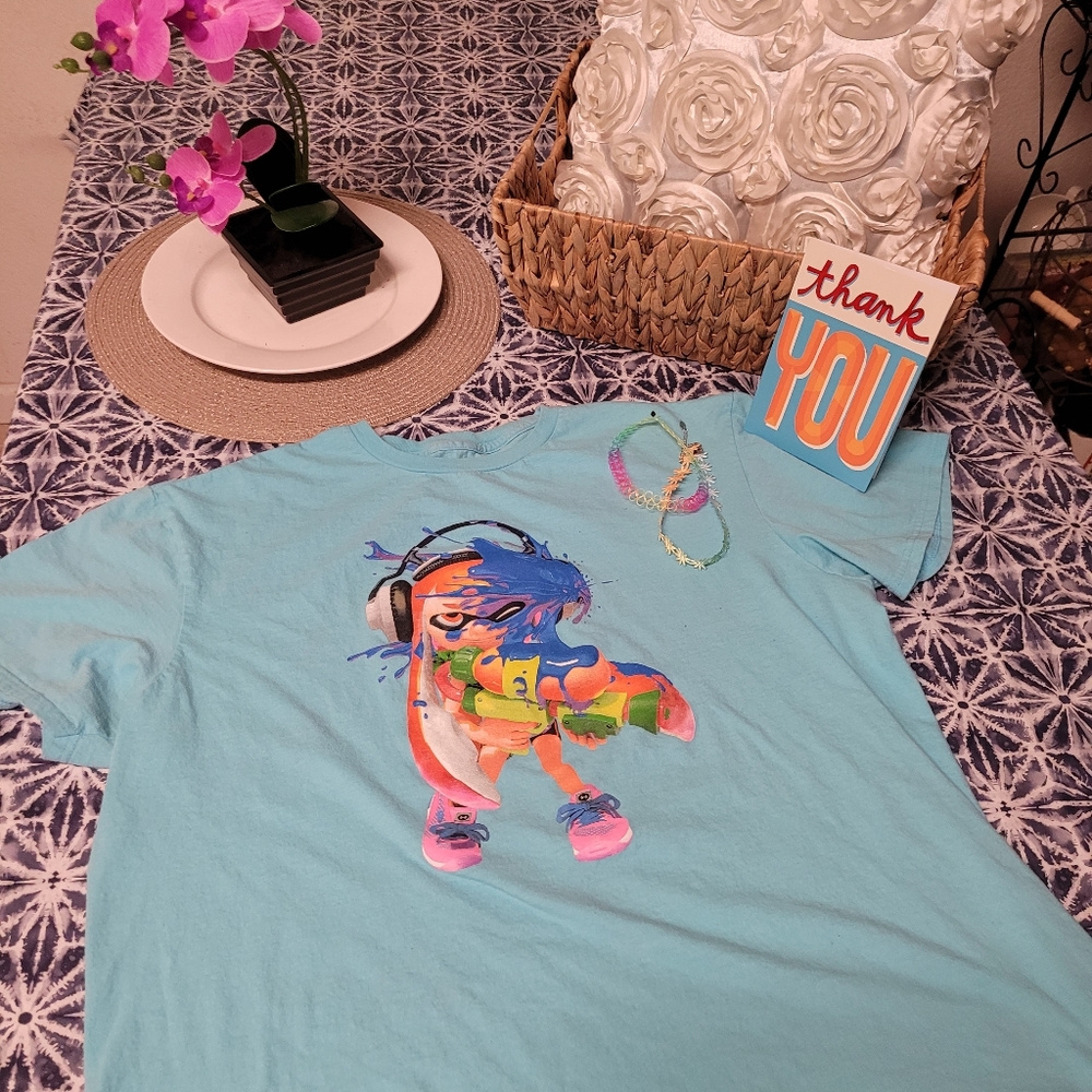 Splatoon shirt. Size XL. Light Blue.